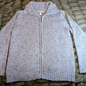 Vintage Croft & Barrow Light Blue Zippered Cardigan, Sweater Petite PL 90's